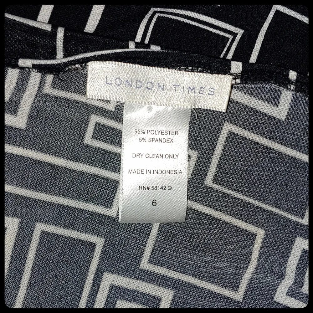 London Times Black and White Geometric Wrap Dress - Picture 5 of 5